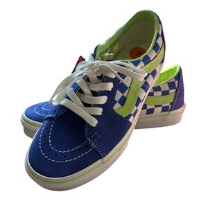 NWT Vans Blue & Lime Checkerboard Low-Top Sneakers Women’s 7 Men’s 5.5